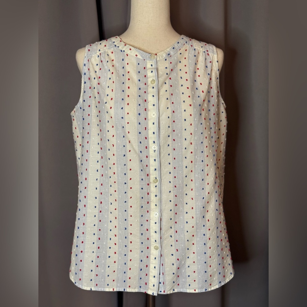 LOFT Red White and Blue Sleeveless Buttoned Blouse